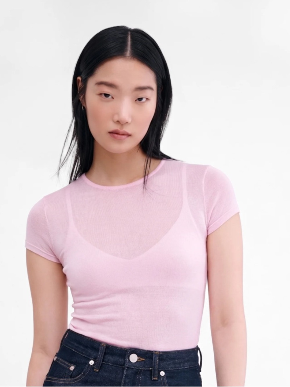 MARELLA Sheer Short-Sleeve Jersey Tee in Light Pink